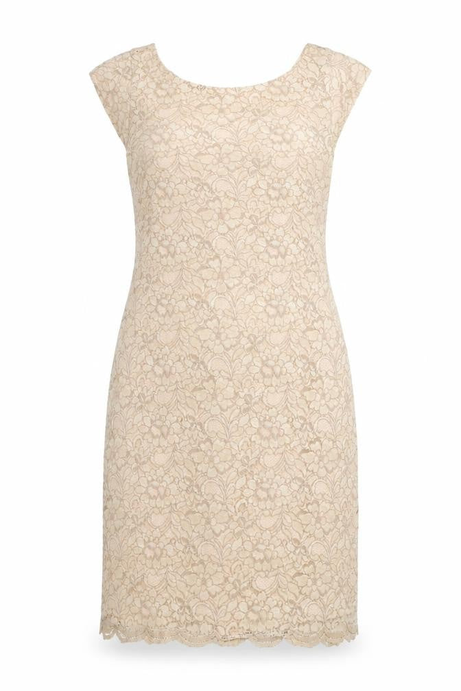 Oasis Women's Beige Lace Sheath Dress Size 10 Sleeveless Knee Length
