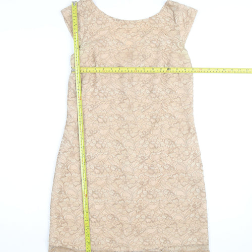 Oasis Women's Beige Lace Sheath Dress Size 10 Sleeveless Knee Length