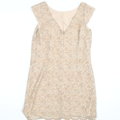 Oasis Women's Beige Lace Sheath Dress Size 10 Sleeveless Knee Length
