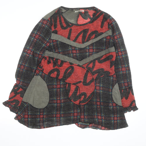 Gerard Womens Red Checked Patchwork Tunic Top Size 16 Wool Blend Long Sleeve