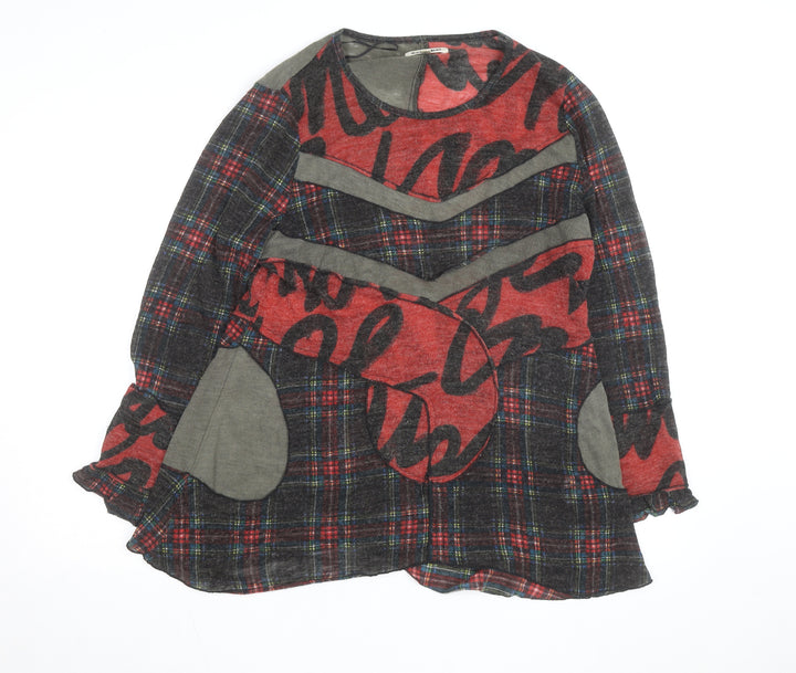 Gerard Womens Red Checked Patchwork Tunic Top Size 16 Wool Blend Long Sleeve