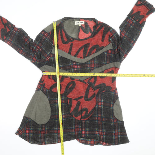 Gerard Womens Red Checked Patchwork Tunic Top Size 16 Wool Blend Long Sleeve