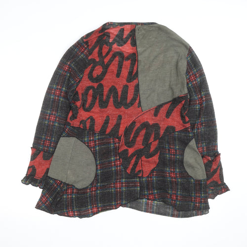 Gerard Womens Red Checked Patchwork Tunic Top Size 16 Wool Blend Long Sleeve