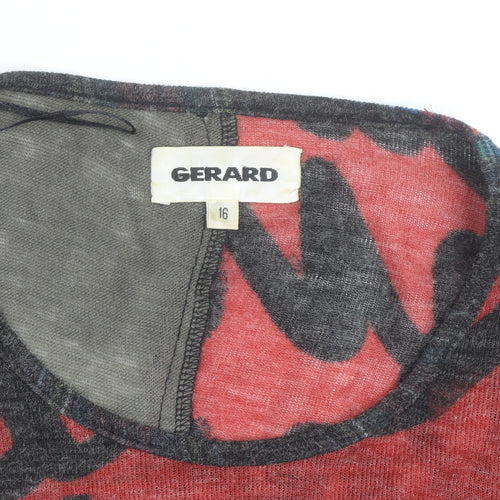 Gerard Womens Red Checked Patchwork Tunic Top Size 16 Wool Blend Long Sleeve