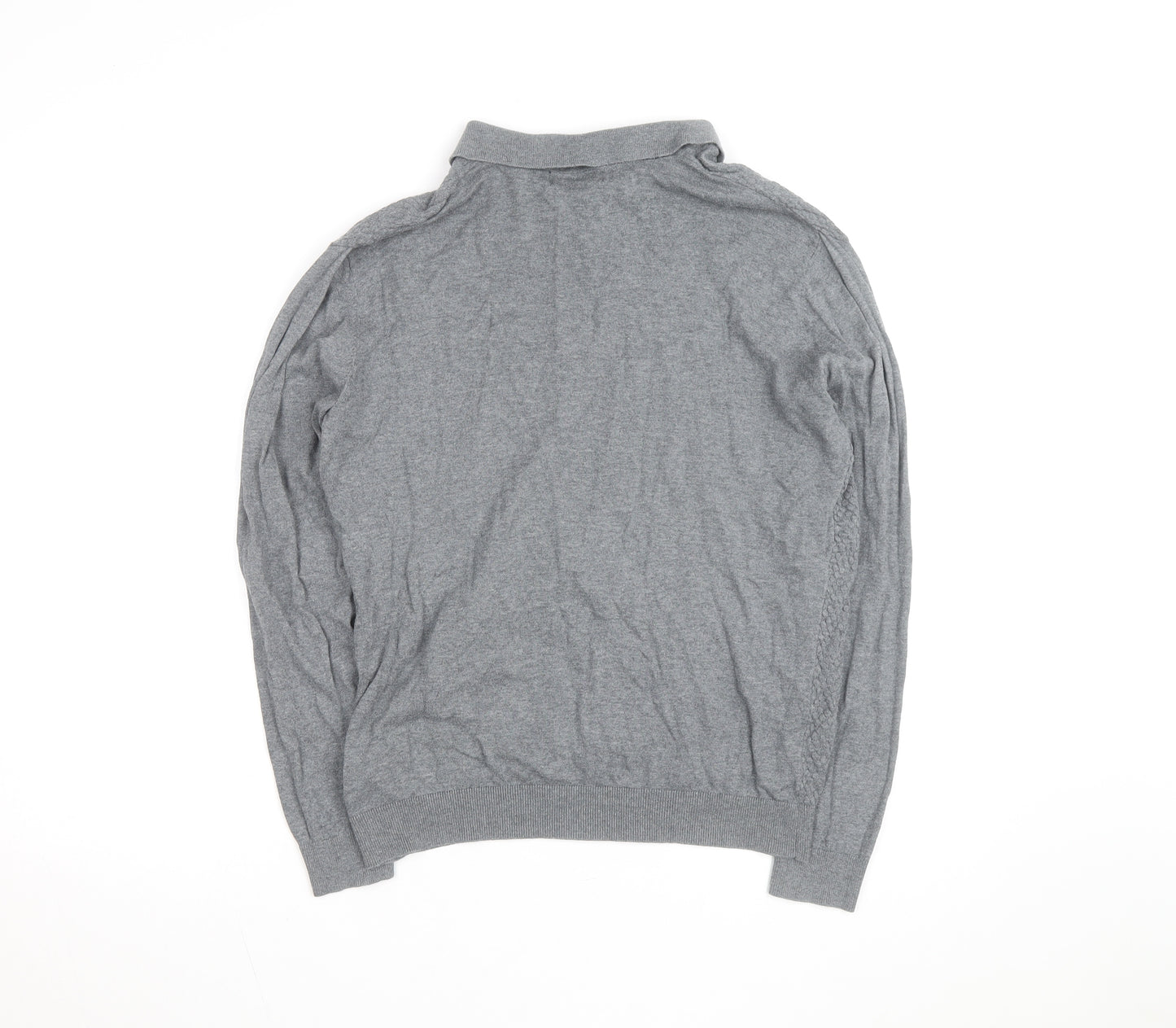 EASY Men's Grey Collared Cotton Henley Jumper Size M