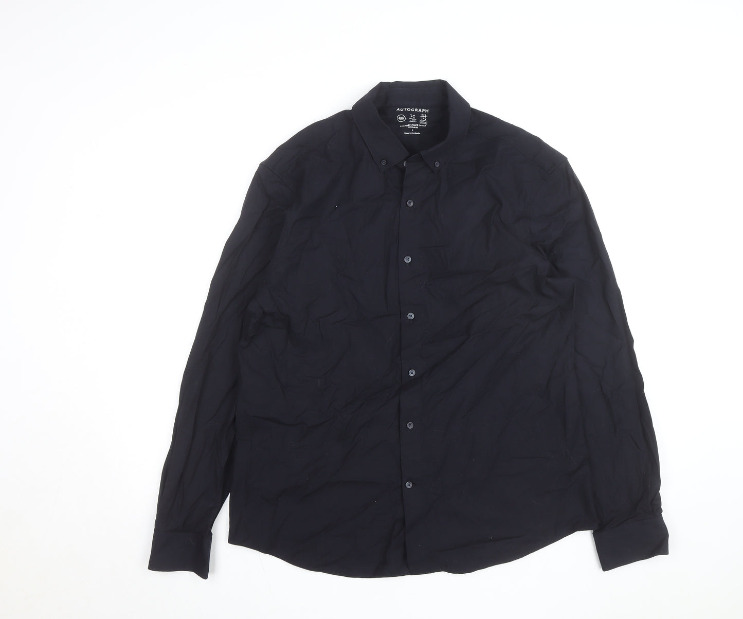 Marks and Spencer Autograph Black Regular Fit Long Sleeve Performance Shirt Men L