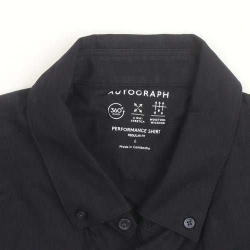 Marks and Spencer Autograph Black Regular Fit Long Sleeve Performance Shirt Men L