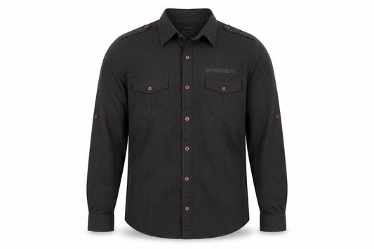 Front view of River Island Men's Black Striped Cotton Long Sleeve Button-Up Shirt M