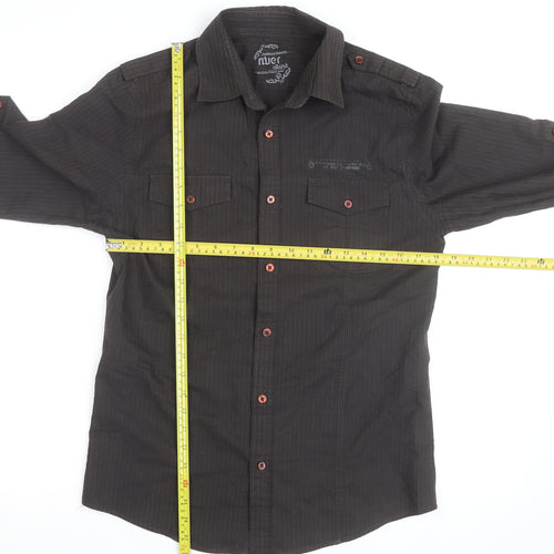 River Island Men's Black Striped Cotton Long Sleeve Button-Up Shirt M