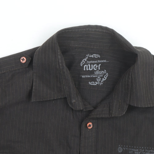River Island Men's Black Striped Cotton Long Sleeve Button-Up Shirt M