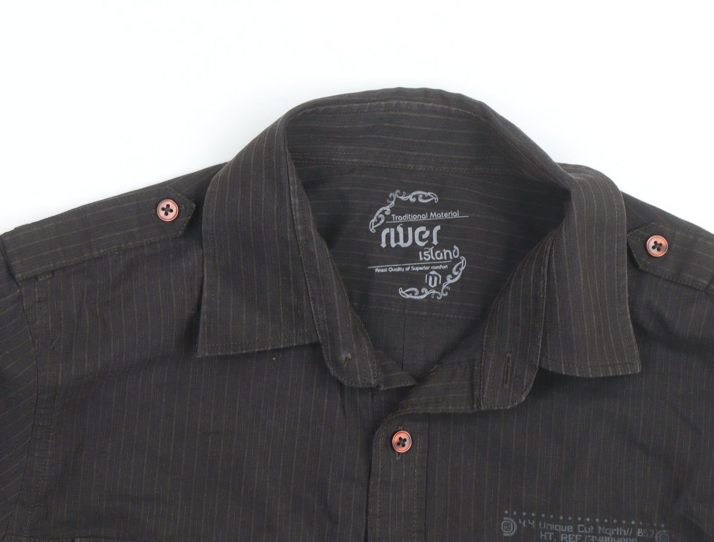 River Island Men's Black Striped Cotton Long Sleeve Button-Up Shirt M