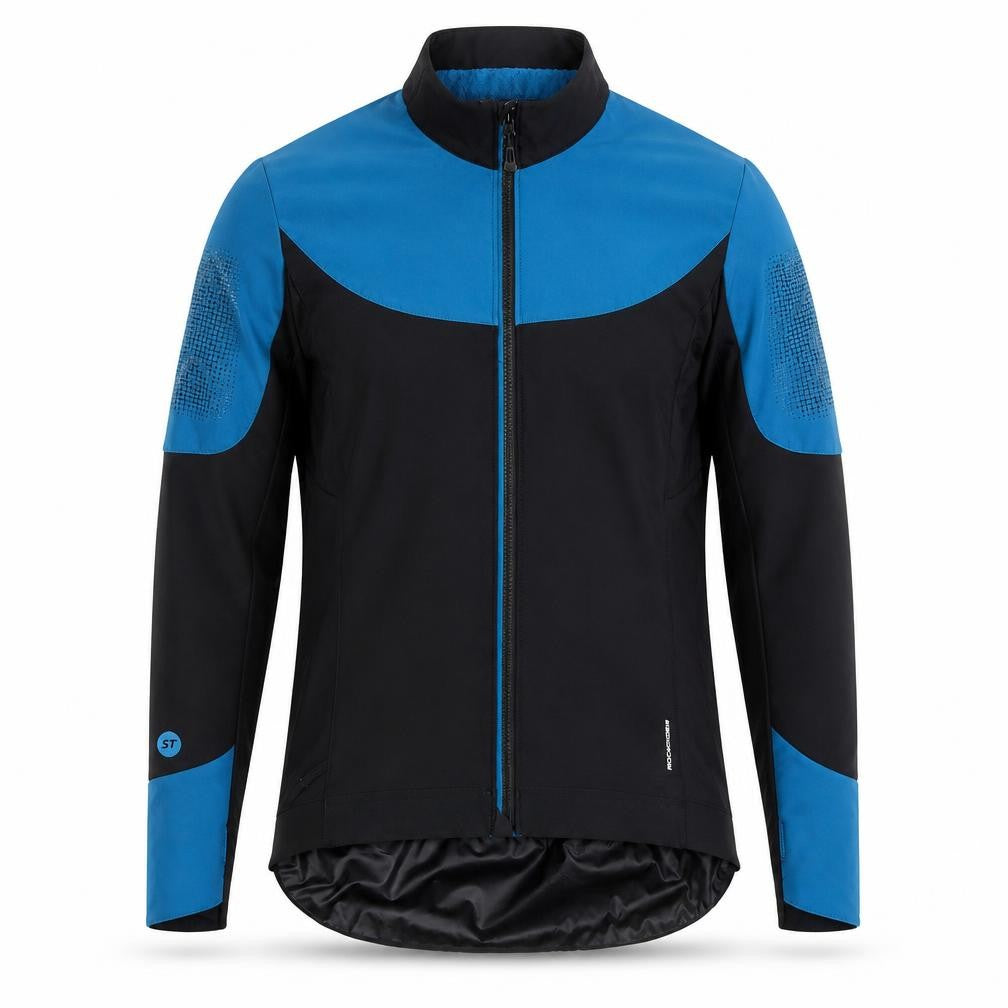 Front view of Decathlon Men's Black Blue Softshell Cycling Track Jacket M