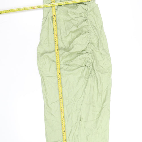 Zara Women’s Green Linen One Shoulder Ruched Midi Dress Size 8