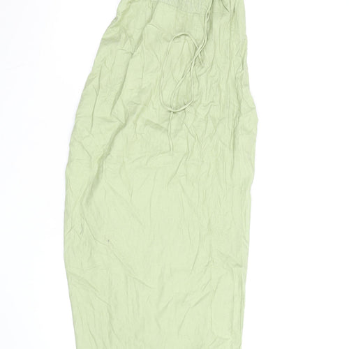 Zara Women’s Green Linen One Shoulder Ruched Midi Dress Size 8