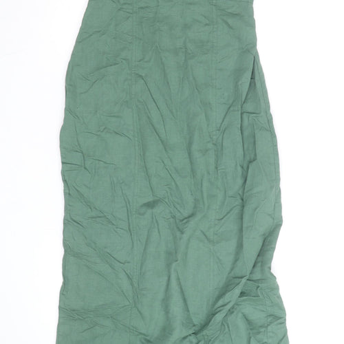 Zara Women Green Linen Blend Strapless Midi Bodycon Dress Size 10