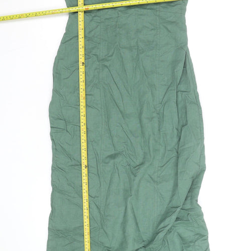 Zara Women Green Linen Blend Strapless Midi Bodycon Dress Size 10