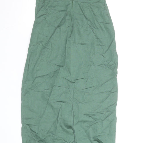 Zara Women Green Linen Blend Strapless Midi Bodycon Dress Size 10