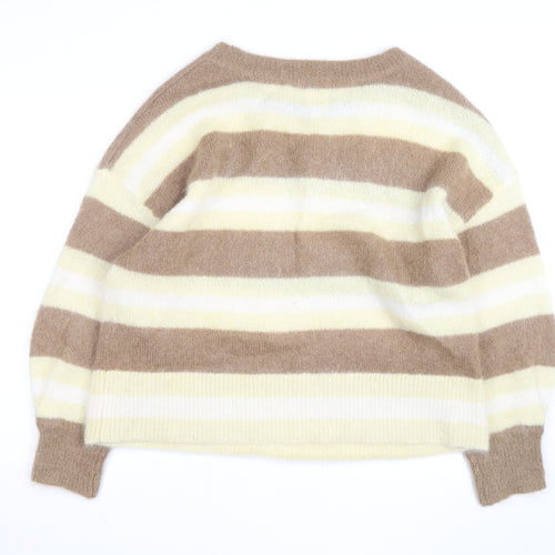 H&M Women Beige Stripe Mohair Blend Relaxed Fit Jumper L