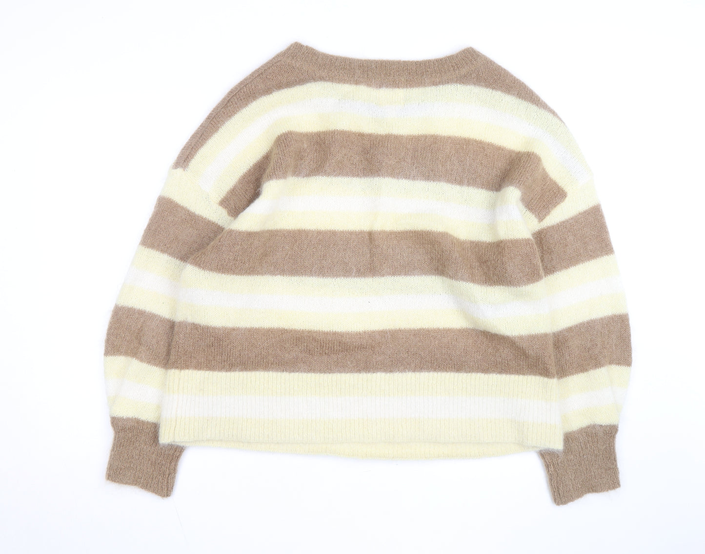 H&M Women Beige Stripe Mohair Blend Relaxed Fit Jumper L