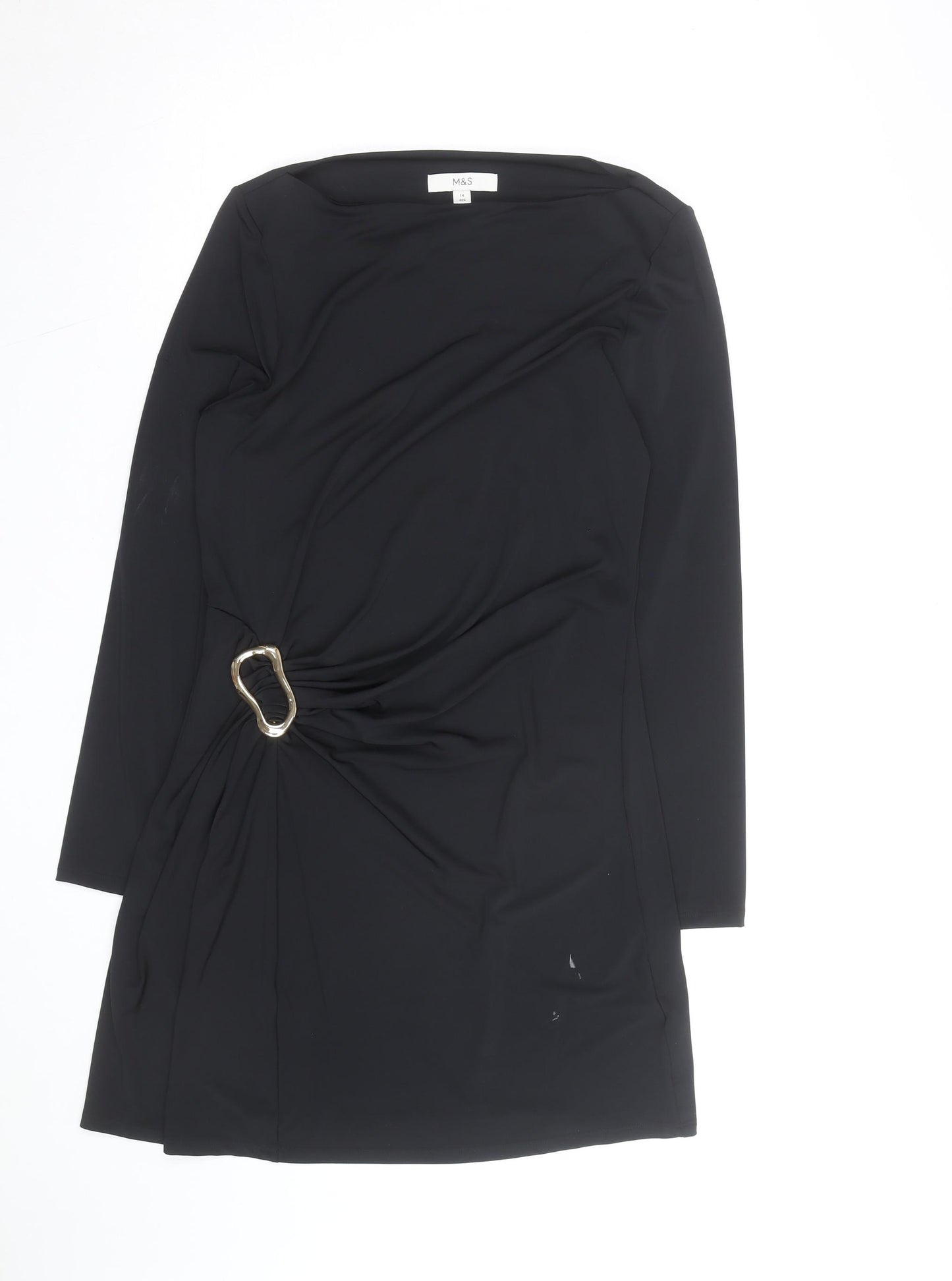 Marks and Spencer Women’s Black Size 14 Bodycon Dress with Buckle Detail