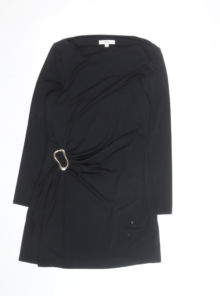 Marks and Spencer Women’s Black Size 14 Bodycon Dress with Buckle Detail