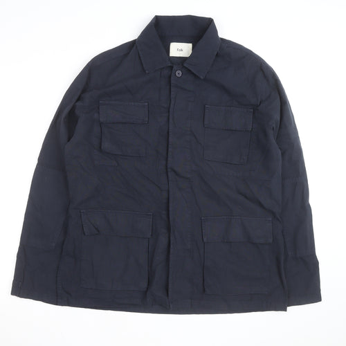 Folk Men's Blue Cotton Button-Up Casual Shirt L