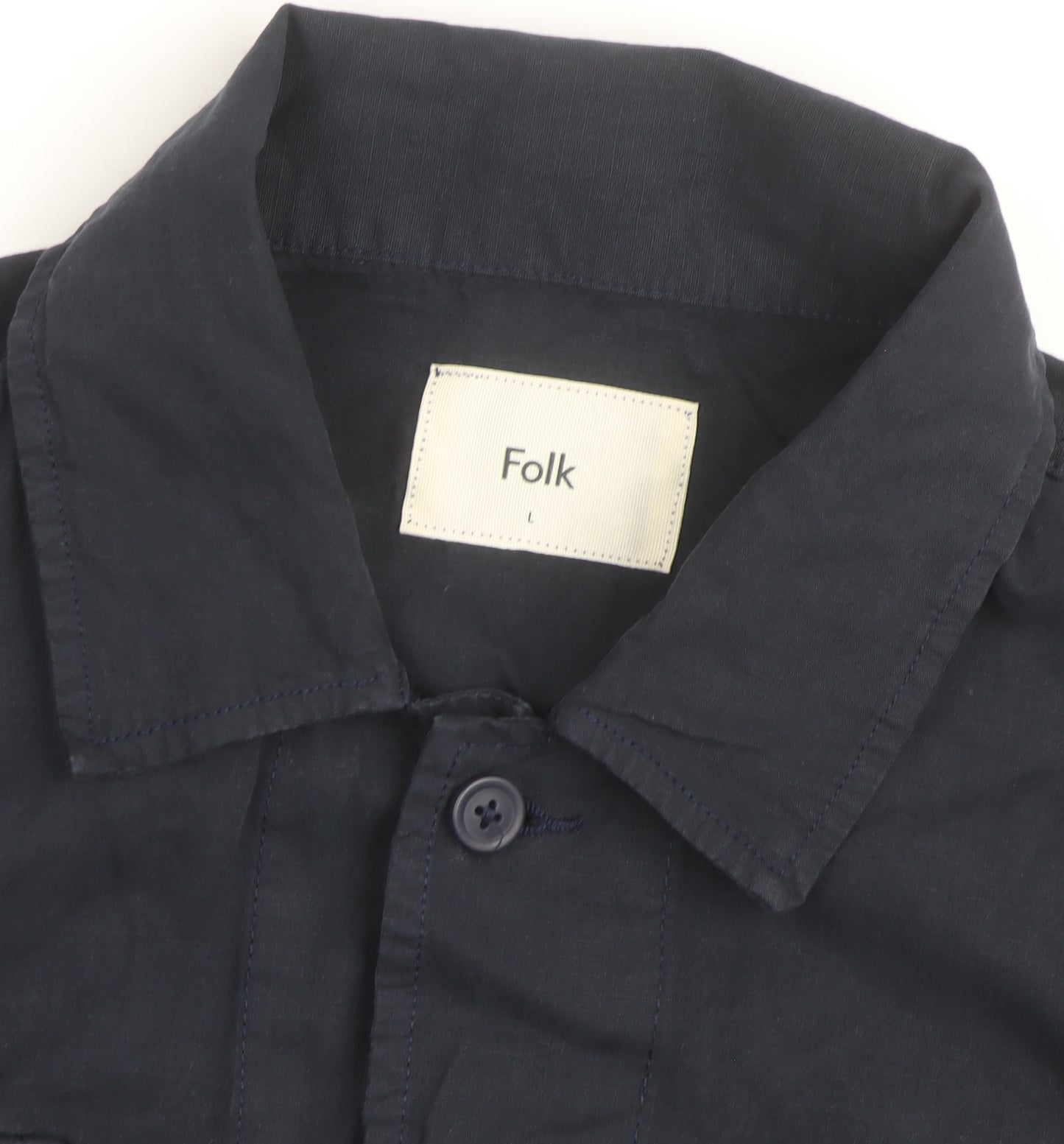 Folk Men's Blue Cotton Button-Up Casual Shirt L
