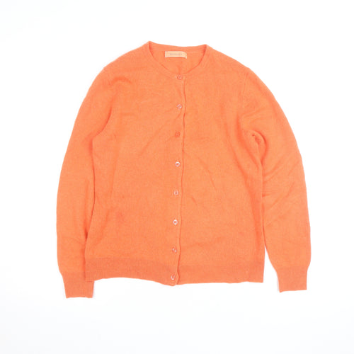 Woolovers Women's Orange Cashmere Merino Crew Neck Cardigan Size S