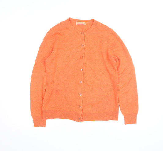 Woolovers Women's Orange Cashmere Merino Crew Neck Cardigan Size S