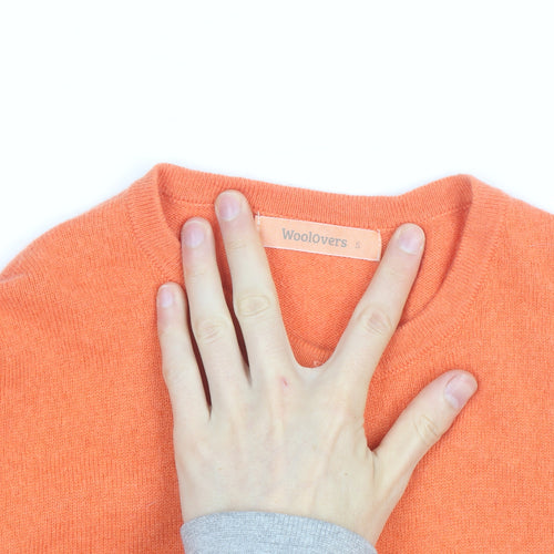 Woolovers Women's Orange Cashmere Merino Crew Neck Cardigan Size S