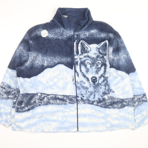 Damart Women Blue Fleece Wolf Print Full Zip Jacket Size 22