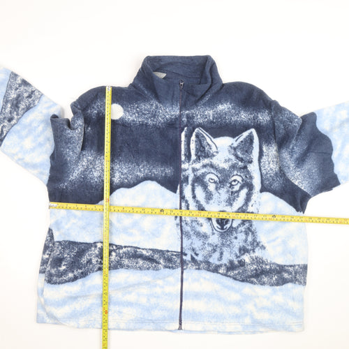 Damart Women Blue Fleece Wolf Print Full Zip Jacket Size 22