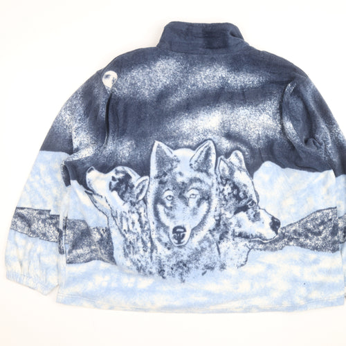 Damart Women Blue Fleece Wolf Print Full Zip Jacket Size 22