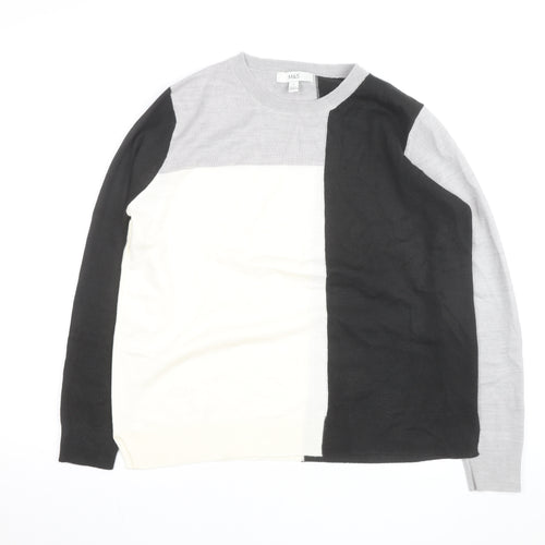 Marks and Spencer Women's Grey Black Ivory Colour Block Jumper Size 12