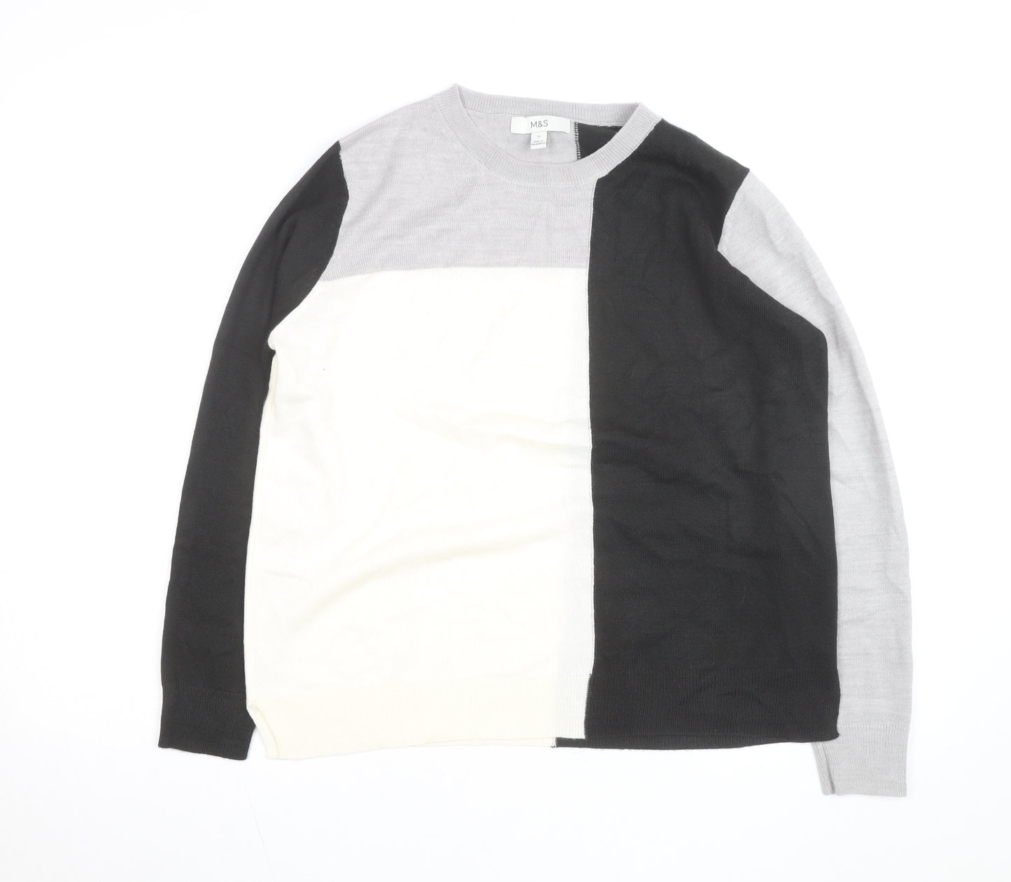 Marks and Spencer Women's Grey Black Ivory Colour Block Jumper Size 12