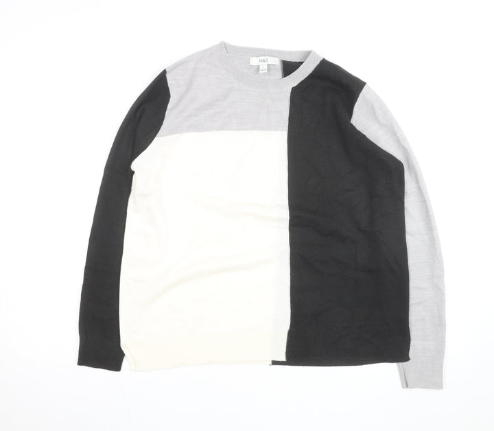 Marks and Spencer Women's Grey Black Ivory Colour Block Jumper Size 12