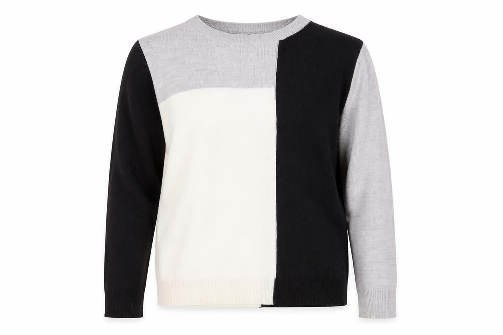 Front view of Marks & Spencer Women's Grey Black Ivory Colour Block Jumper, size 12