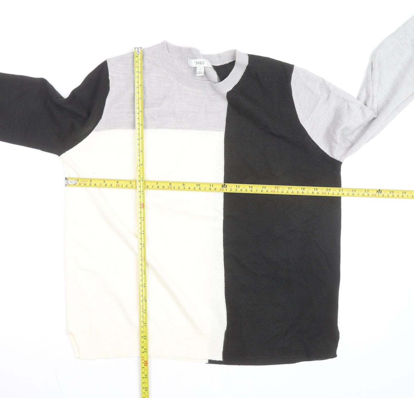 Marks and Spencer Women's Grey Black Ivory Colour Block Jumper Size 12