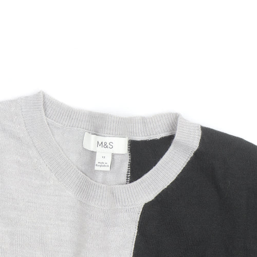 Marks and Spencer Women's Grey Black Ivory Colour Block Jumper Size 12