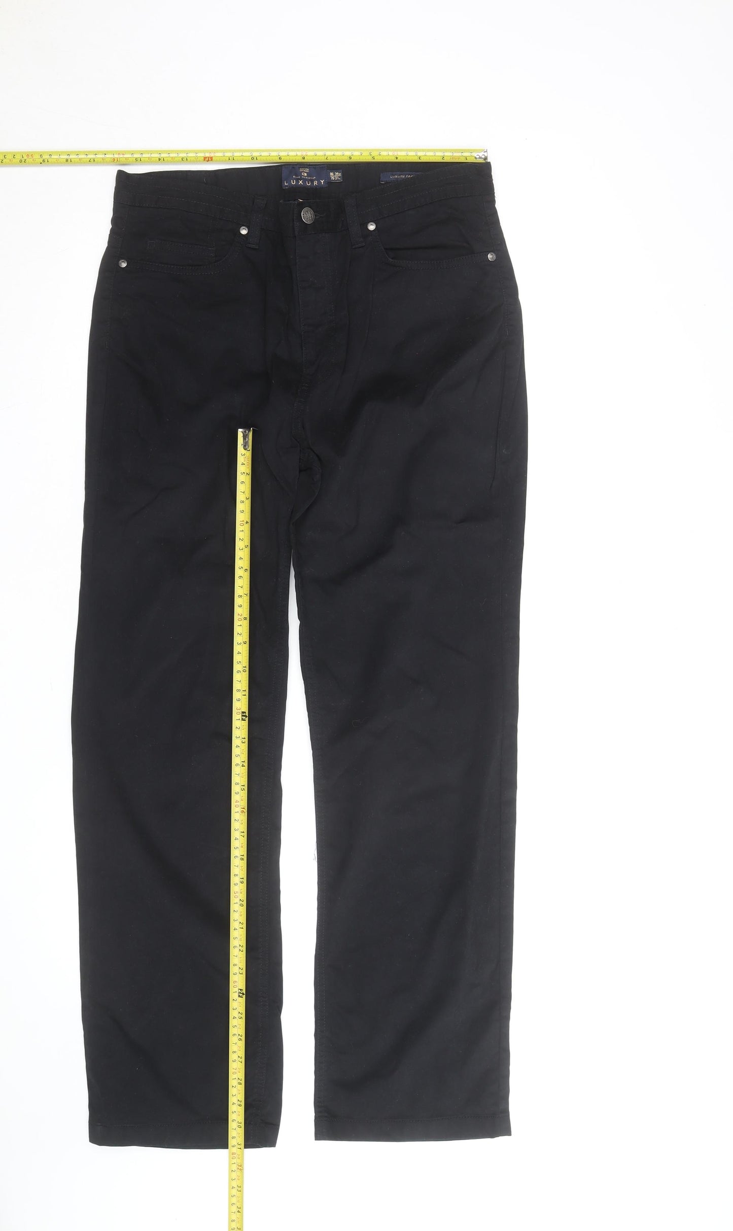 Marks and Spencer Blue Harbour Black Mens Chino Trousers 34W 31L Cotton Blend