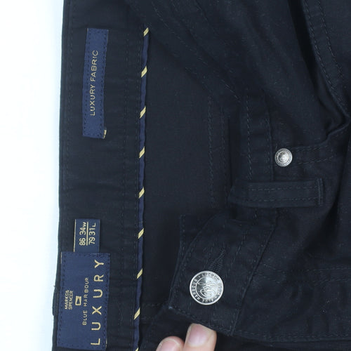 Marks and Spencer Blue Harbour Black Mens Chino Trousers 34W 31L Cotton Blend