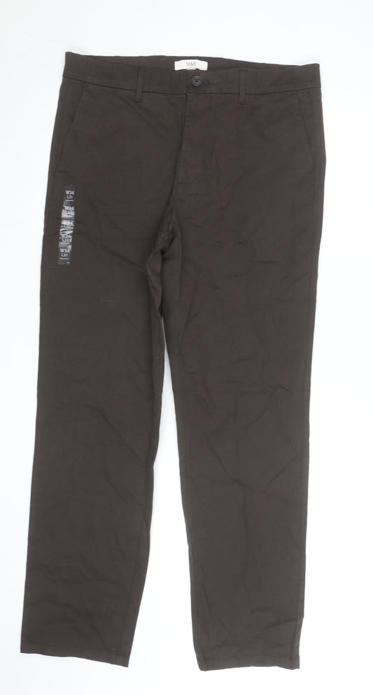 Marks and Spencer Men's Brown Chino Trousers W34 L31 Regular Fit