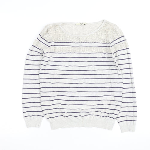 Oasis Women’s Ivory Striped Crochet Panel Jumper Size M