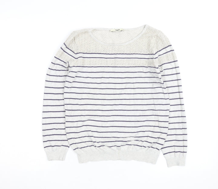 Oasis Women’s Ivory Striped Crochet Panel Jumper Size M