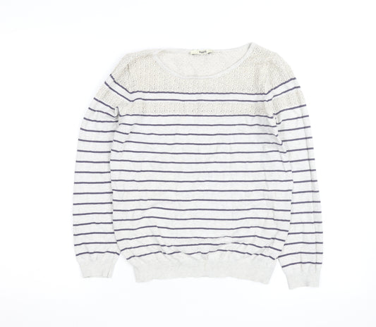 Oasis Women’s Ivory Striped Crochet Panel Jumper Size M