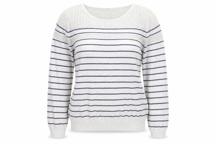 Oasis Women’s Ivory Striped Crochet Panel Jumper Size M
