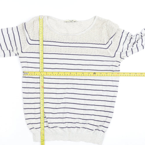 Oasis Women’s Ivory Striped Crochet Panel Jumper Size M
