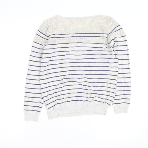 Oasis Women’s Ivory Striped Crochet Panel Jumper Size M