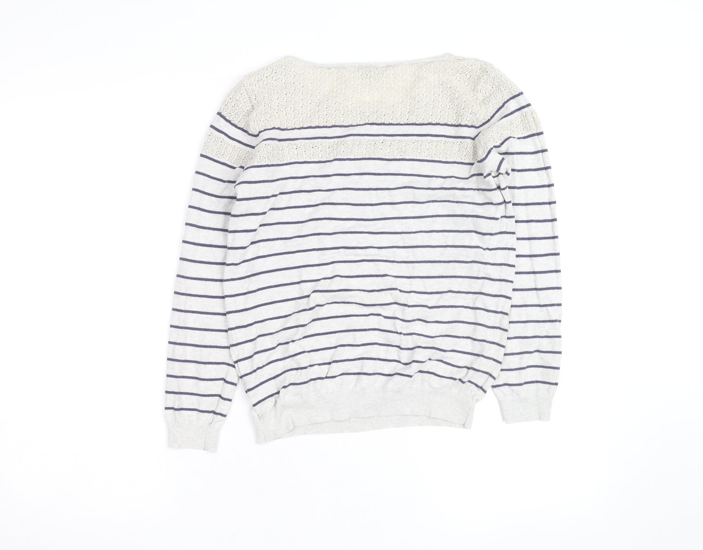 Oasis Women’s Ivory Striped Crochet Panel Jumper Size M