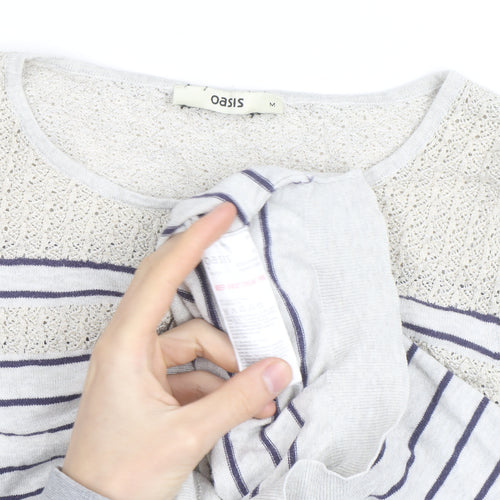 Oasis Women’s Ivory Striped Crochet Panel Jumper Size M